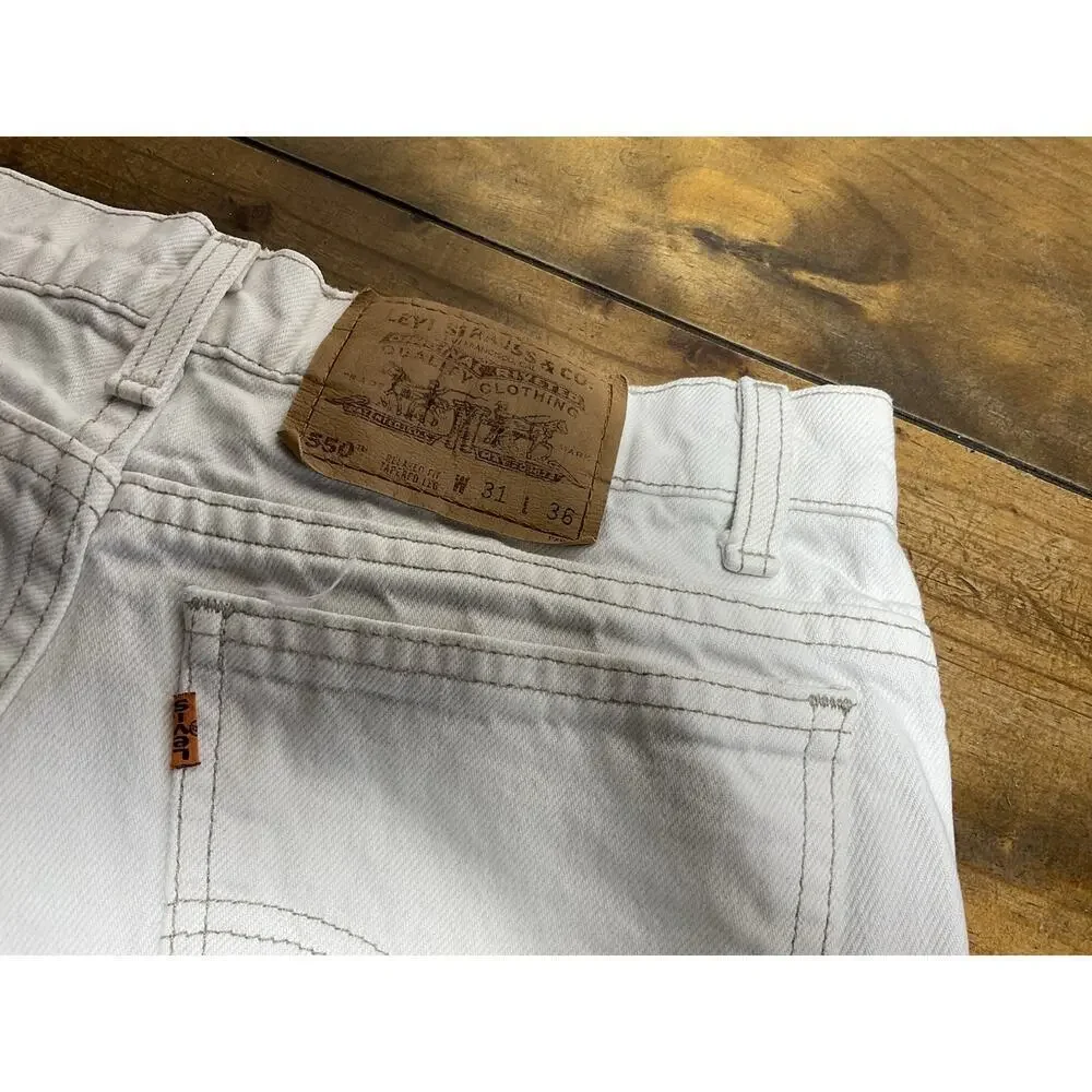 Vintage Levis 505 Jeans Mens 31x36 USA Made Orange Tab 90s Tapered Leg White